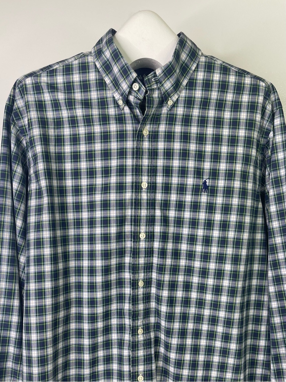 Ralph Lauren Mens XL Classic Fit Button Down Shirt Green Navy Plaid Long Sleeve